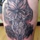 custom-black-and-grey-3d-tattoo-tattoos-fine-line-detail-flower-steer-skull-tattoo-harrisburg-tattoo-parlor-steampunk